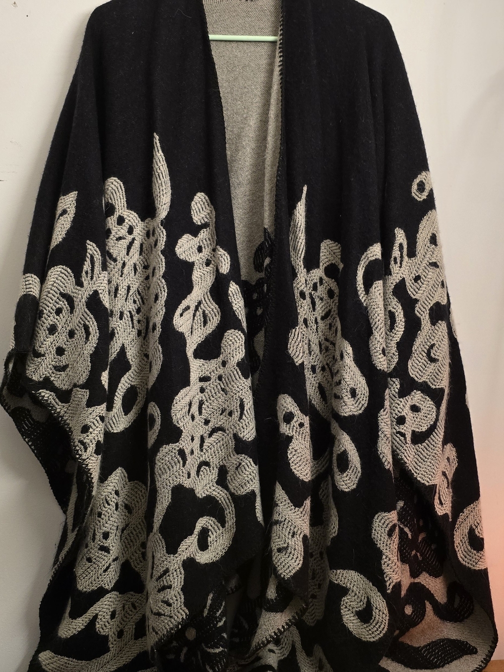 Black and Cream Floral Knit Women’s Sweater Cape